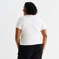 Liz Claiborne Plus Womens Crew Neck Short Sleeve Pullover Sweater