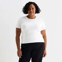 Liz Claiborne Plus Womens Crew Neck Short Sleeve Pullover Sweater