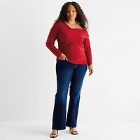 Bold Elements Womens Plus Asymmetrical Neck Long Sleeve Blouse
