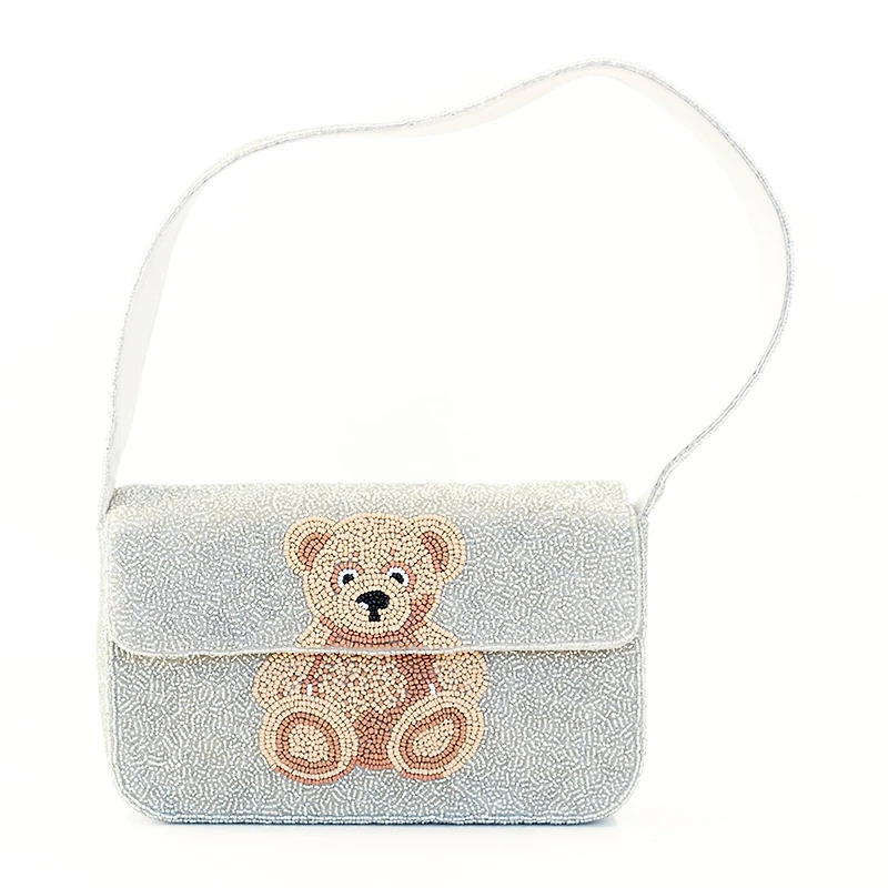 SOL and MER Beaded Bear Baguette Shoulder Bag