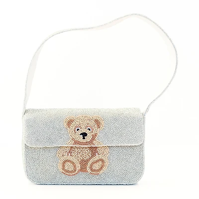 SOL and MER Beaded Bear Baguette Shoulder Bag