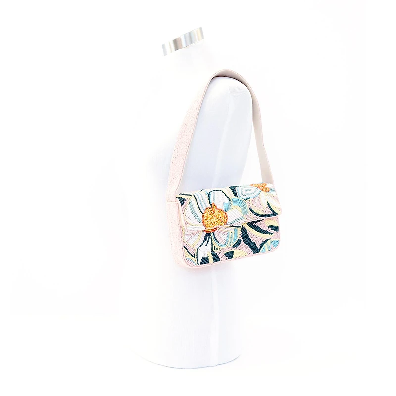 SOL and MER Beaded Floral Baguette Shoulder Bag