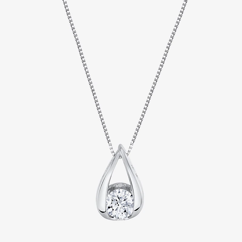 (I-J/Vs1-Vs2) Womens 1 CT. T.W. Lab Grown White Diamond 14K Gold Pear 18 Inch Pendant Necklace
