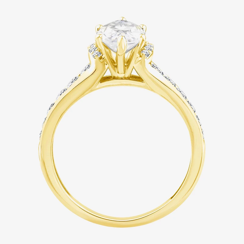 (F / Vs2) Womens 1 1/2 CT. T.W. Lab Grown White Diamond 10K Gold Marquise Side Stone Engagement Ring