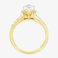 (F / Vs2) Womens 1 1/2 CT. T.W. Lab Grown White Diamond 10K Gold Marquise Side Stone Engagement Ring