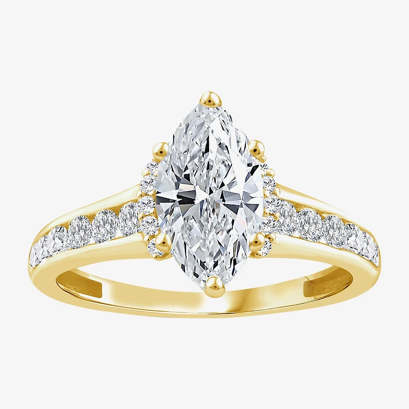 (F / Vs2) Womens 1 1/2 CT. T.W. Lab Grown White Diamond 10K Gold Marquise Side Stone Engagement Ring