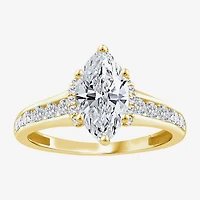 (F / Vs2) Womens 1 1/2 CT. T.W. Lab Grown White Diamond 10K Gold Marquise Side Stone Engagement Ring