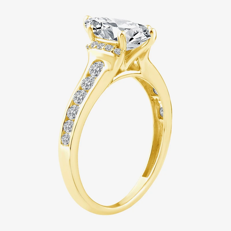 (F / Vs2) Womens 1 1/2 CT. T.W. Lab Grown White Diamond 10K Gold Marquise Side Stone Engagement Ring