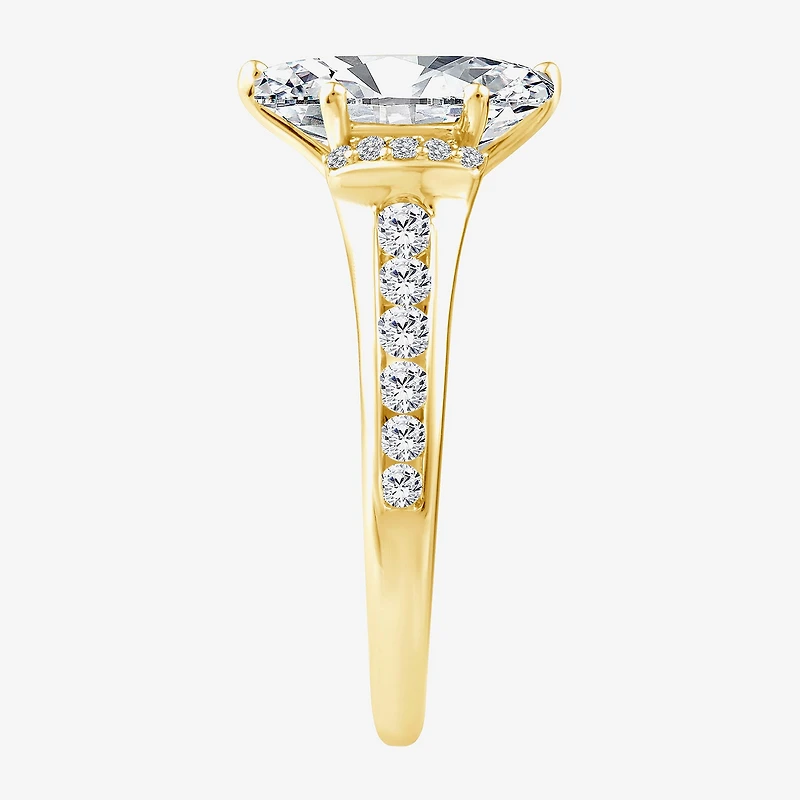 (F / Vs2) Womens 1 1/2 CT. T.W. Lab Grown White Diamond 10K Gold Marquise Side Stone Engagement Ring