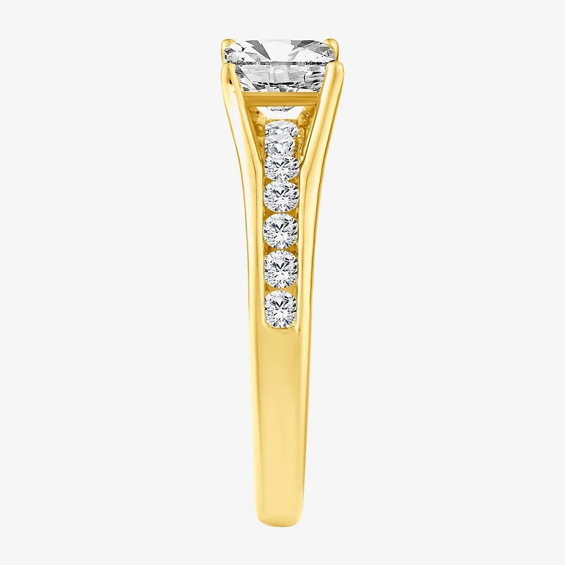 (F, Vs2) Womens 1 3/8 CT. T.W. Lab Grown White Diamond 10K Gold Side Stone Engagement Ring