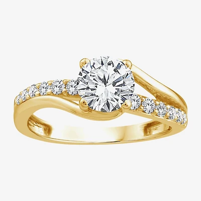 Signature By Modern Bride (F/Vs2) Womens 1 1/2 CT. T.W. Lab Grown White Diamond 10K Gold Side Stone Engagement Ring