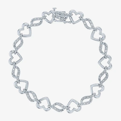 G-H / Si2-I1 Womens Sterling Silver 7.5 Inch Heart Chain Bracelet