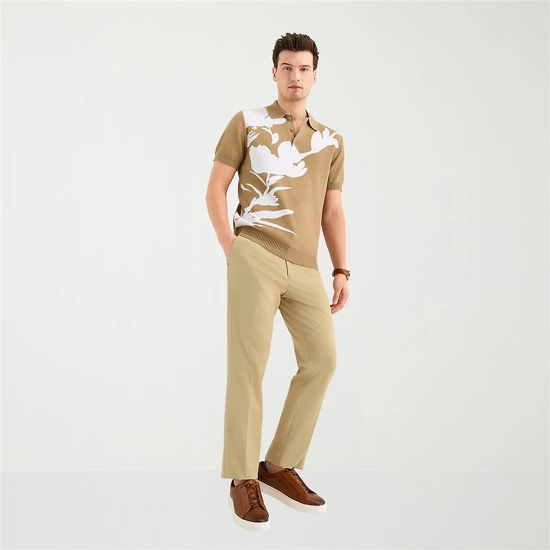 J. Ferrar Floral Print Mens Short Sleeve Button Polo Sweater