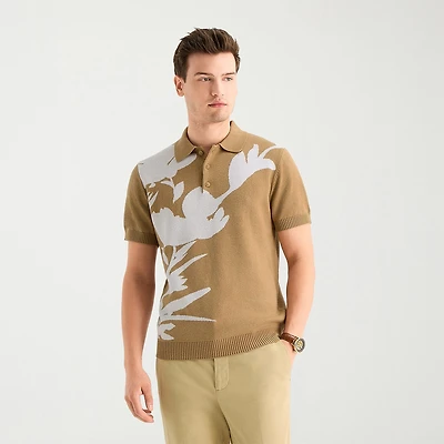 J. Ferrar Floral Print Mens Short Sleeve Button Polo Sweater