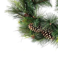 Artificial Mixed Pine with Pine Cones and Gold Glitter Christmas Wreath - 30 -Inch  Unlit