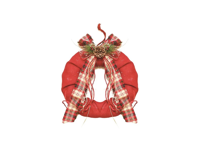 Red Plaid Bow and Pine Accents Artificial Christmas Wreath - 13-Inch Unlit