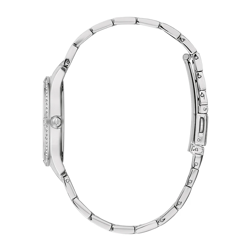 Bulova Crystal Womens Silver Tone Stainless Steel Bracelet Watch 96l283