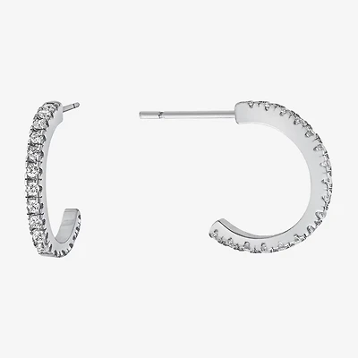 Silver Treasures Womens Cubic Zirconia Sterling Silver 13.2mm Hoop Earrings