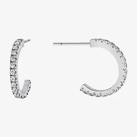 Silver Treasures Womens Cubic Zirconia Sterling Silver 13.2mm Hoop Earrings