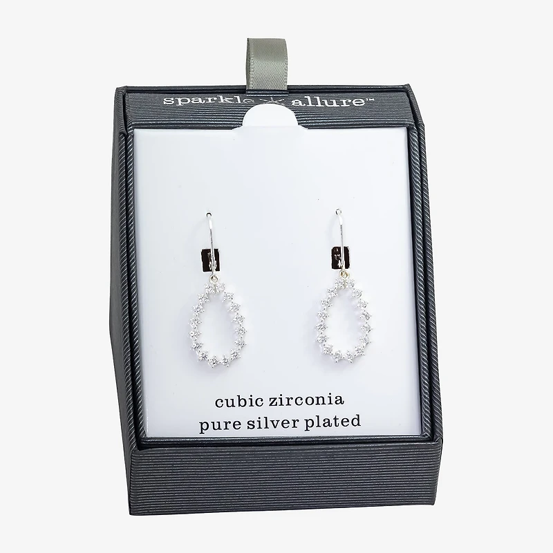 Sparkle Allure Womens Cubic Zirconia Pure Silver Over Brass Drop Earrings