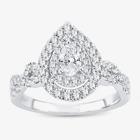 (H-I / I1) 1 CT. T.W. Lab Grown Diamond Pear Shape Side Stone Halo Engagement Ring 10K or 14K White Gold