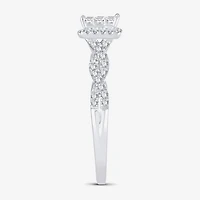 1/2 CT.T.W. Natural Diamond Side Stone Engagement Ring 10K or 14K White Gold