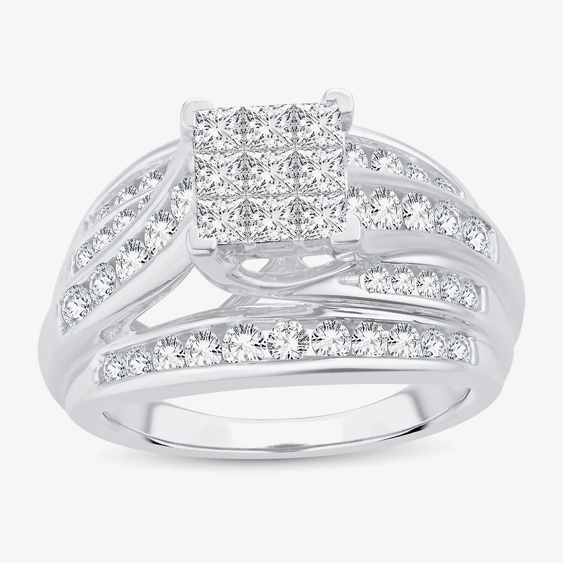 1 1/2 CT.T.W. Natural Diamond Side Stone Engagement Ring 10K or 14K Gold