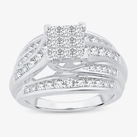 1 1/2 CT.T.W. Natural Diamond Side Stone Engagement Ring 10K or 14K Gold