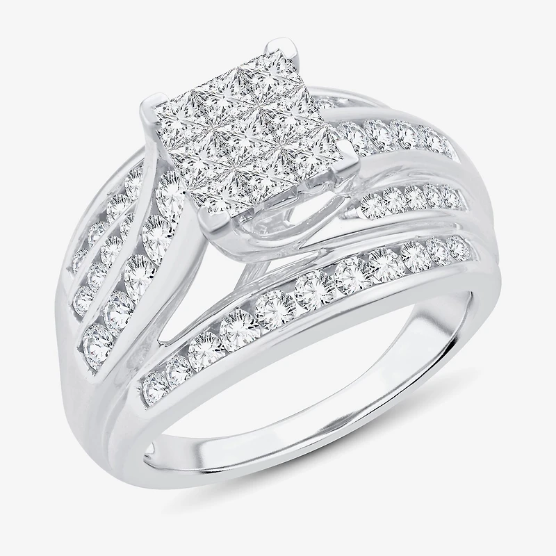 1 1/2 CT.T.W. Natural Diamond Side Stone Engagement Ring 10K or 14K Gold