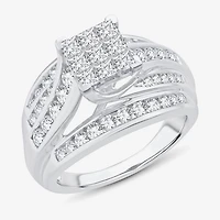 1 1/2 CT.T.W. Natural Diamond Side Stone Engagement Ring 10K or 14K Gold