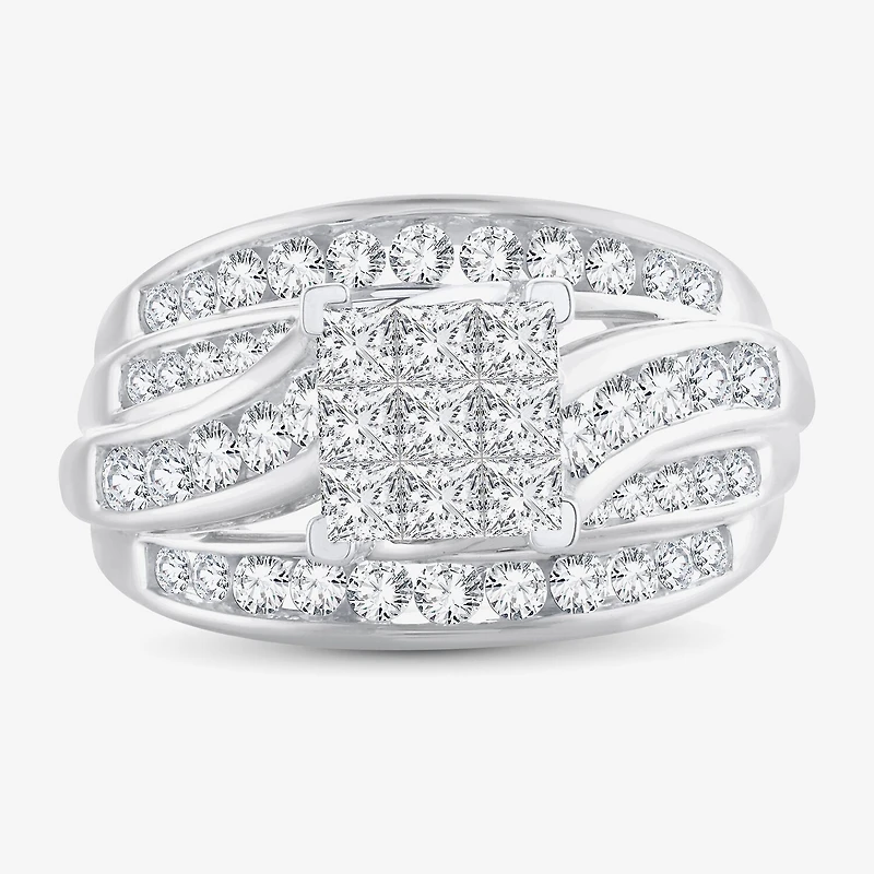 1 1/2 CT.T.W. Natural Diamond Side Stone Engagement Ring 10K or 14K Gold