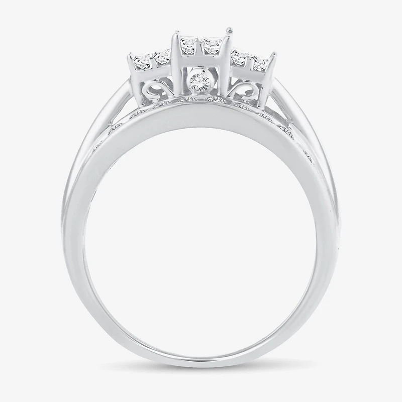 Love Lives Forever 1 CT.T.W. Natural Diamond Side Stone 3-Stone Engagement Ring 10K or 14K Gold