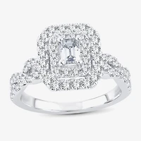 (H-I / I1) 1 CT. T.W. Lab Grown Diamond Cushion Shape Side Stone Halo Engagement Ring 10K or 14K White Gold