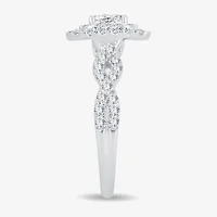 (H-I / I1) 1 CT. T.W. Lab Grown Diamond Cushion Shape Side Stone Halo Engagement Ring 10K or 14K White Gold