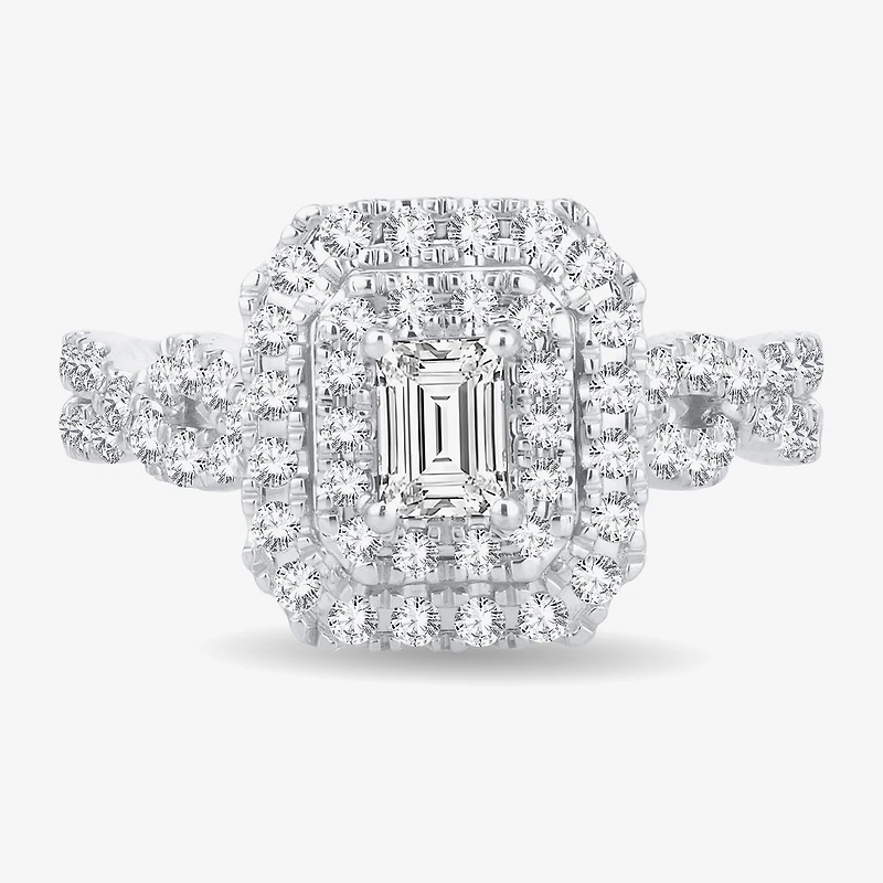 (H-I / I1) 1 CT. T.W. Lab Grown Diamond Cushion Shape Side Stone Halo Engagement Ring 10K or 14K White Gold