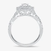(H-I / I1) 1 CT. T.W. Lab Grown Diamond Cushion Shape Side Stone Halo Engagement Ring 10K or 14K White Gold