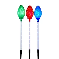 Kurt Adler Set Of 3 27.2" Led Facet Stakes Christmas Yard Art