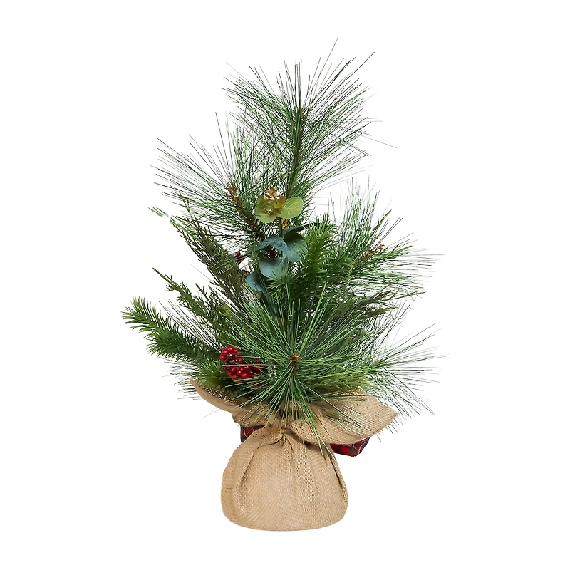Kurt Adler Berries And Plaid Ribbon Green 1 1/2 Feet Christmas Tree