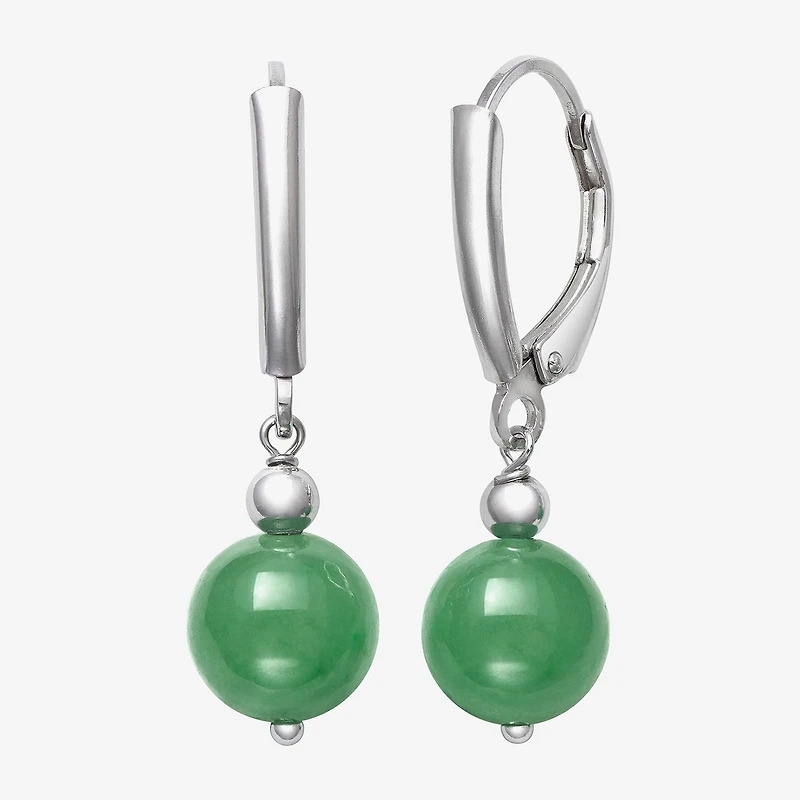 Womens Genuine Green Jade Cultured Freshwater Pearl Sterling Silver Drop Earrings