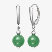 Womens Genuine Green Jade Cultured Freshwater Pearl Sterling Silver Drop Earrings