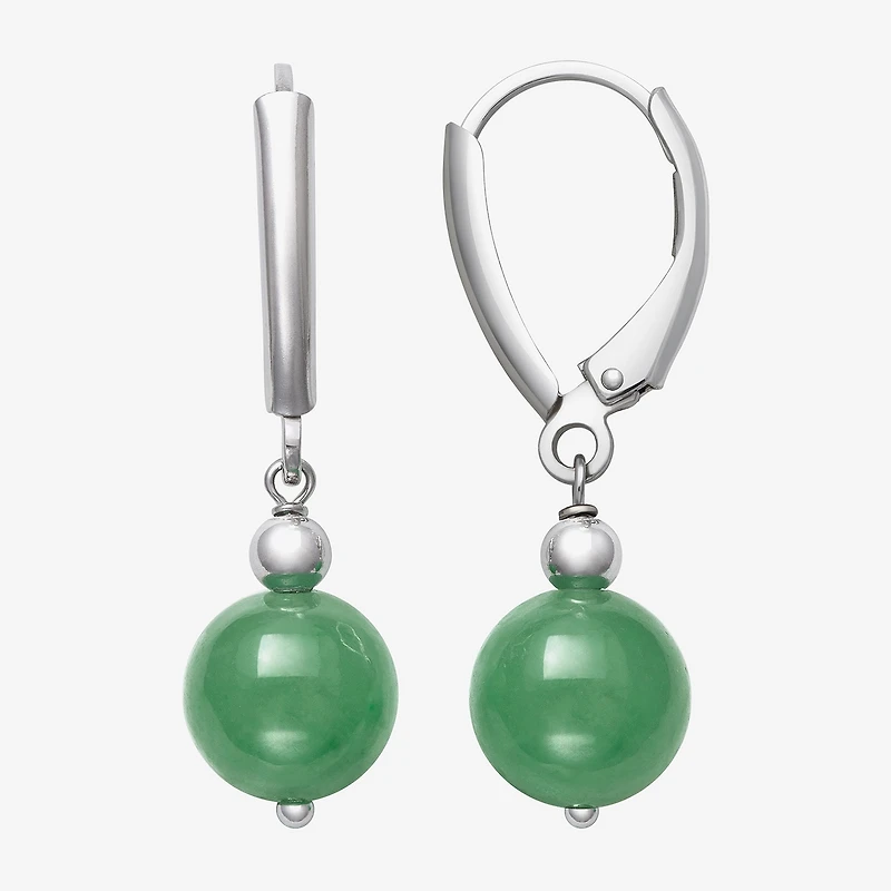 Womens Genuine Green Jade Cultured Freshwater Pearl Sterling Silver Drop Earrings