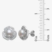 Womens Cultured Freshwater Pearl Sterling Silver Flower Drop Earrings