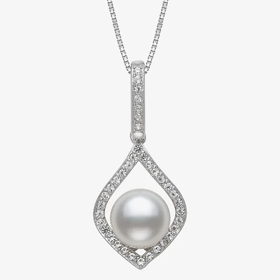 Womens White Cultured Freshwater Pearl Sterling Silver Diamond Pear 18 Inch Pendant Necklace