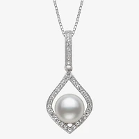 Womens White Cultured Freshwater Pearl Sterling Silver Diamond Pear 18 Inch Pendant Necklace