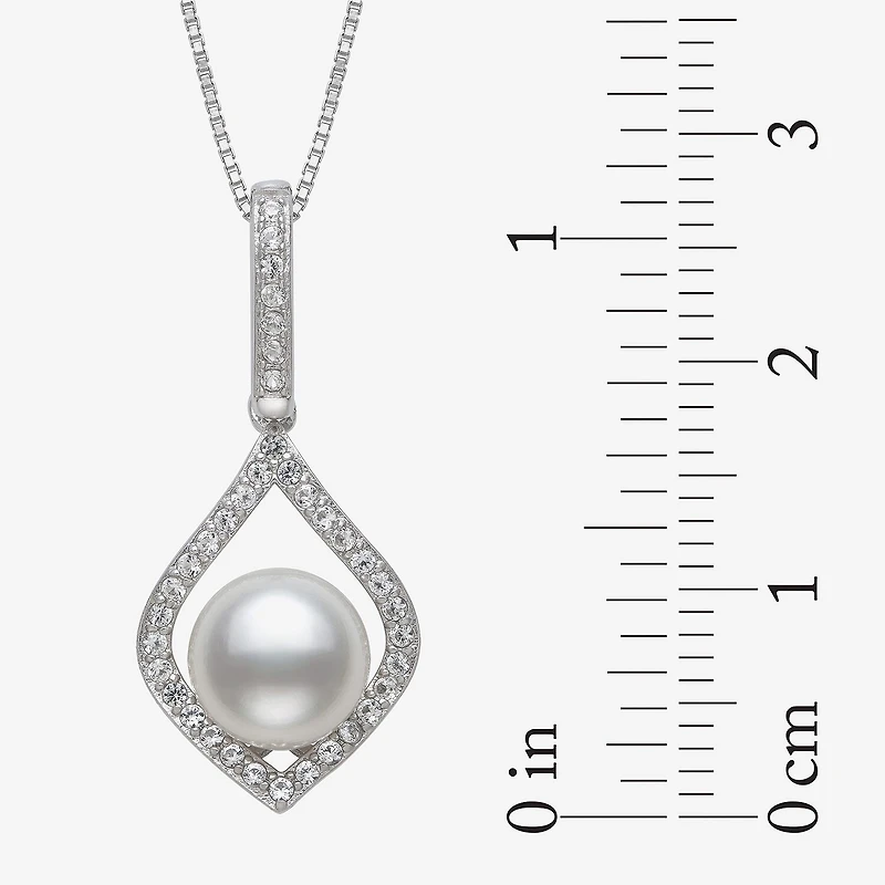 Womens White Cultured Freshwater Pearl Sterling Silver Diamond Pear 18 Inch Pendant Necklace