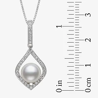 Womens White Cultured Freshwater Pearl Sterling Silver Diamond Pear 18 Inch Pendant Necklace
