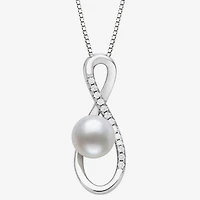 Womens White Cultured Freshwater Pearl Sterling Silver Infinity 18 Inch Pendant Necklace