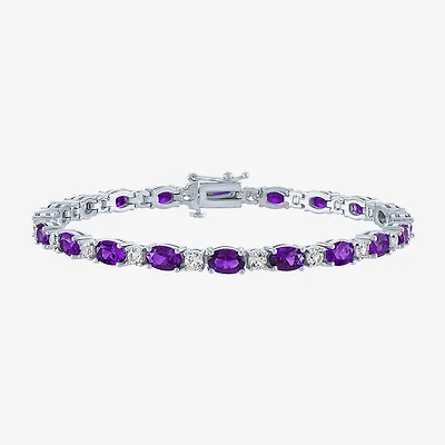 Gemstone Sterling Silver Oval 7.5 Inch Tennis Bracelet
