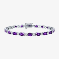 Gemstone Sterling Silver Oval 7.5 Inch Tennis Bracelet