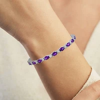 Gemstone Sterling Silver Oval 7.5 Inch Tennis Bracelet